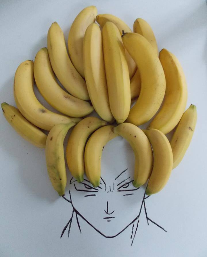 Disegno con casco di banane capelli