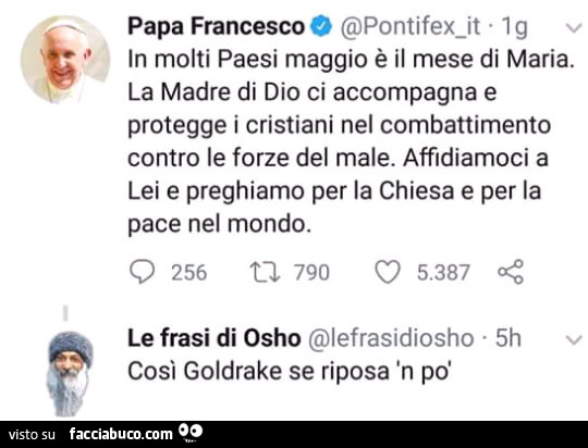 In molti paesi maggio è il mese di maria. La madre di dio ci accompagna e protegge i cristiani nel combattimento contro le forze del male. Affidiamoci a lei e preghiamo per la chiesa e per la pace nel mondo. Così goldrake se riposa 'n po'