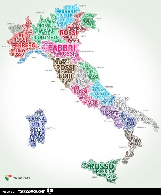 La mappa dei cognomi più diffusi in italia