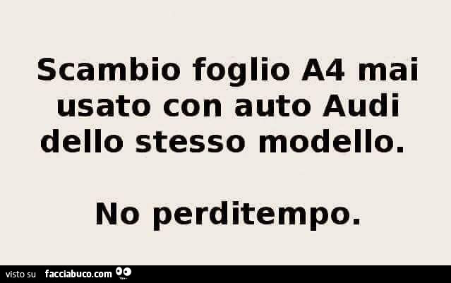 Scambio foglio a4 mai usato con auto audi dello stesso modello. No perditempo