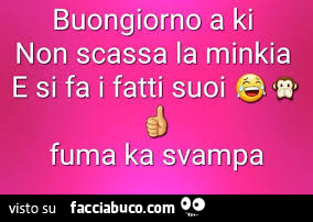 Buongiorno a ki non scassa la minkia e si fa i fatti suoi. Fuma ka svampa